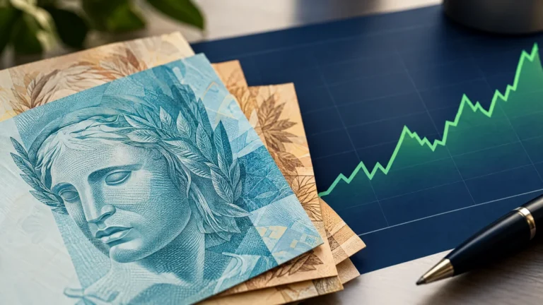Ilustração editorial sobre mercado de câmbio e real brasileiro