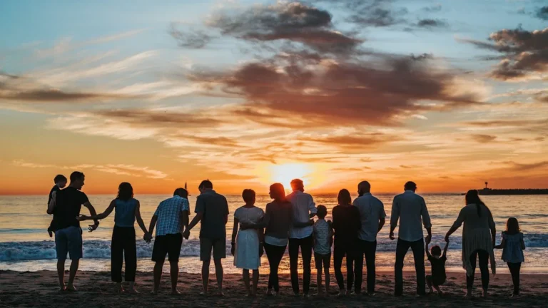Família reunida representando programas sociais de transferência de renda e proteção à infância